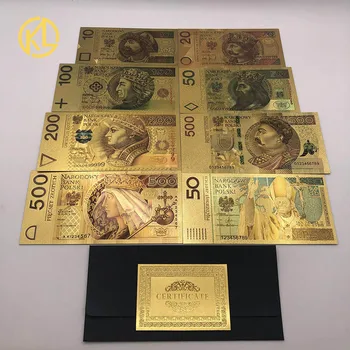 Новые 7 дизайнов, Набор банкнот из цветной польской золотой фольги 10 20 50 100 200 500 1000 PLN для коллекции Partriotism Poland Crafts