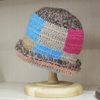 Новые зимние шапки крючком, яркая квадратная вязаная шапочка-бини, теплая зимняя шапка в стиле пэчворк с бахромой, панама-ведро