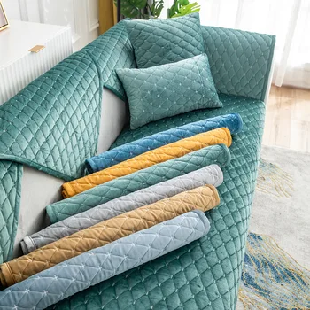 Однотонное роскошное стеганое бархатное полотенце для дивана - Зимний теплый мягкий чехол, Нескользящий коврик для эркера