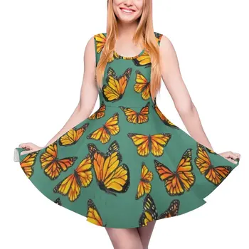 Оранжевое платье-бабочка, Милые платья в стиле Бохо с животным принтом, Уличная мода, платье для катания на коньках, Женские платья, подарок на День рождения