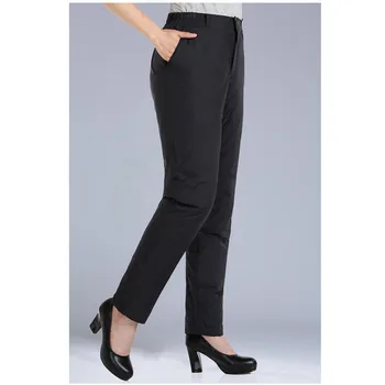 Осенне-зимние эластичные пуховые брюки с высокой талией размера оверсайз 5XL, женские теплые утепленные брюки на белом утином пуху, женские длинные брюки-карандаш