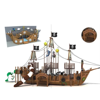 Открытая игровая площадка Пиратский корабль Деревянная игровая площадка с горкой