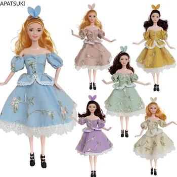 Платье принцессы для куклы Барби, Кружевные платья с открытыми плечами и пышными рукавами, вечернее платье, аксессуары для кукол 1/6 BJD, Детские игрушки