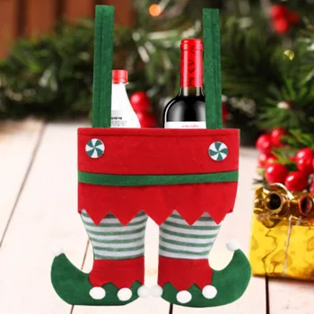 Подарочные пакеты с милыми брюками Санта-Клауса, карман с зеленым Санта-Эльфом для рождественского угощения, пакеты для конфет, винный чулок, подарочный пакет для бутылок, рождественский декор
