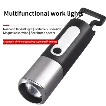 Портативный Мини-фонарик с сильным светом, USB Перезаряжаемый брелок, Рабочий фонарь для кемпинга на открытом воздухе, Светодиодный фонарик, Водонепроницаемая лампа-факел