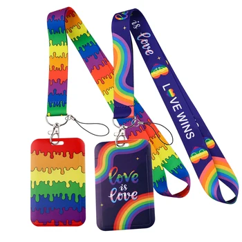 Радужный шейный ремешок для любви ЛГБТ, ремешки для ключей, Держатель для бейджа, Удостоверение личности, Пропуск, Веревка для подвешивания, шнурок для ключей, аксессуары