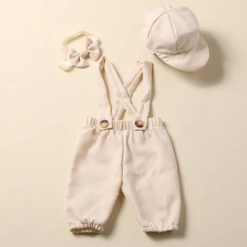 Реквизит для фотосъемки новорожденных, наряды для фотосъемки мальчиков и девочек, детские ползунки со шляпой и бантом, подарок для душа для ребенка, 3 предмета в комплекте
