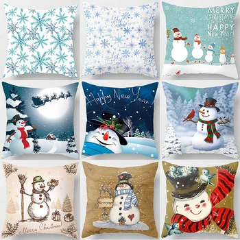 Рождественские наволочки с мультяшными изображениями, Снеговик, Снежинка, Короткие Плюшевые Высококачественные Толстые наволочки с принтом с двух сторон