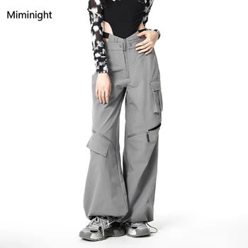 Сексуальные брюки-карго Женские винтажные Harajuku Y2K, повседневные широкие брюки с вырезами, женская американская уличная одежда в стиле хип-хоп, брюки на молнии