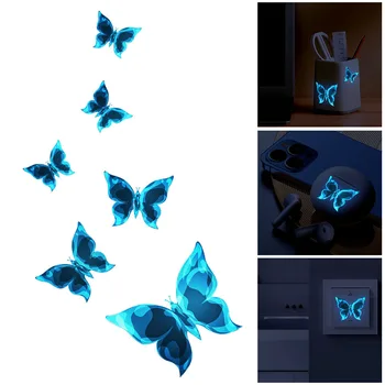 Синие светящиеся Декоративные бабочки, наклейки на стены для детских комнат, наклейки на панели выключателей, наклейки для декора комнаты, светящиеся в темноте