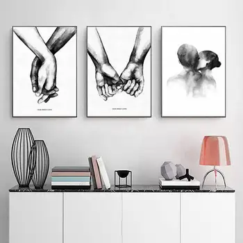 Скандинавский Черно-белый Художественный ПЛАКАТ с поцелуем в плечо, художественный плакат с картинками, модный настенный холст, художественный декор кухни