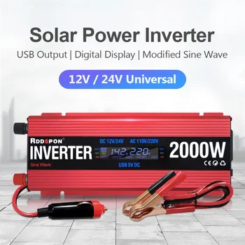 Солнечная энергия 600 Вт-2000 Вт Модифицированный синусоидальный USB автомобильный инвертор DC 12V / 24V в AC 110V / 220V Преобразователь напряжения