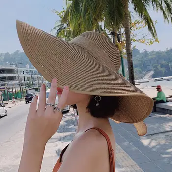 Солнцезащитная кепка для отдыха с широкими полями для путешествий UPF50 +, женская летняя складная кепка-роллер, соломенная шляпа, женские солнцезащитные шляпы