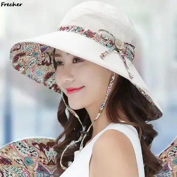 Солнцезащитная шляпа с широкими полями, Пляжная шляпа в богемном стиле, женская модная Панама с бантом, Холщовая Удобная женская шапочка для путешествий, для отдыха 