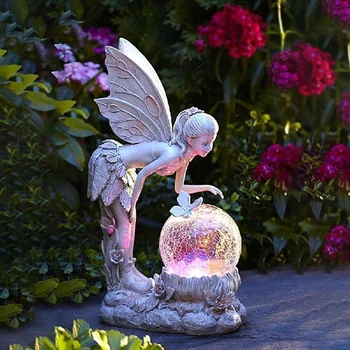 Статуя сказочного Ангела со светодиодной подсветкой на солнечных батареях, Водонепроницаемая Ночная лампа для сада на открытом воздухе, украшение из смолы, B03E
