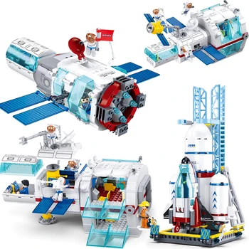 Строительные блоки космической станции Sluban, фигурки космонавтов, наборы моделей ракетного запуска, Авиационного космодрома, Кирпичи, Детские игрушки в подарок