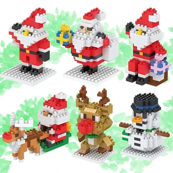 Строительные блоки Рождественские Сани Санта Клауса, тележки, Лось, Снеговик, украшение рабочего стола, рождественские подарки для детей