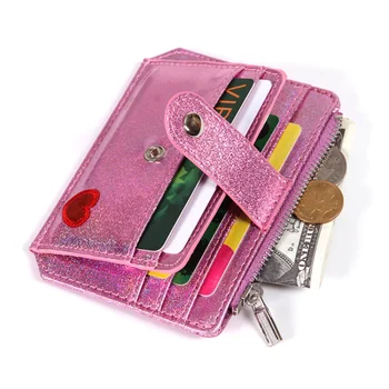 Сумка для карт из искусственной кожи градиентного цвета с вышивкой в виде сердца, женский кошелек с застежкой-молнией, мини-кошелек, милая сумка для карт, кошелек для женщин