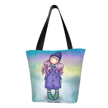 Сумки-тоут Kawaii Northern Lights Santoro Gorjuss для покупок, переработанная холщовая сумка для покупок с мультяшной девушкой
