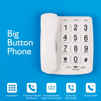 Телефон с большой кнопкой, стационарный телефон с большой кнопкой, телефон для пожилых людей, проводной стационарный телефон с большой кнопкой