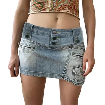Темпераментная однотонная юбка с листьями в стиле ретро, джинсовая сумка с неправильной строчкой на молнии, модная юбка в полоску с V-образным вырезом