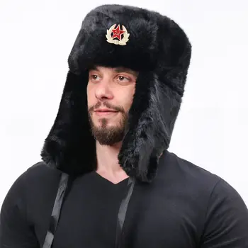 Теплые мужские шапки с советским значком Lei Feng, зимняя русская шапка-ушанка, Уличные Ветрозащитные зимние шапки из искусственного меха кролика