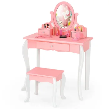 Туалетный Столик для макияжа, Табурет с Выдвижным Ящиком для Зеркала, Розовый, Senior Sense of Small Storage Cabinet, Встроенный Столик Для Макияжа