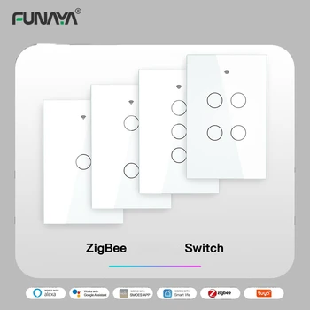 Умный выключатель света ZigBee Wall Touch с нейтралью/ Без нейтрали, Без конденсатора Smart Life / Tuya 2/3-Полосное Управление, совместимое с AlexaGoogle