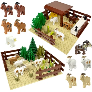 Ферма Ранчо DIY Сцены Козья Овчарня MOC Строительные Блоки Набор Зоопарк Домашнее Животное Кирпичи Наборы Коза Овца Ягненок Части Игрушки Совместимы С LEGO