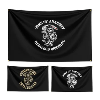 Флаг мотоклуба Sons Of Anarchy размером 3x5 футов из полиэстера с цифровой печатью, баннер Sons Of Anarchy California, украшение флага, баннер