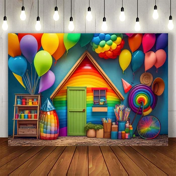 Фон для фотосъемки Красочный воздушный шар, украшение для вечеринки в честь 1-го дня рождения ребенка, Баннер, Фон для фотостудии