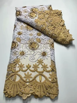 Французские блестки Тюль Кружевная ткань Сетка с вышивкой Африканская кружевная ткань 5 ярдов Нигерийское кружево из молочного шелка для женской свадьбы 2023 года D9054