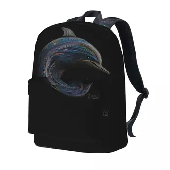 Художественная иллюстрация рюкзака с дельфином, Замысловатые линии, подростковые походные рюкзаки из полиэстера, большие школьные сумки Kawaii, рюкзак для старшеклассников