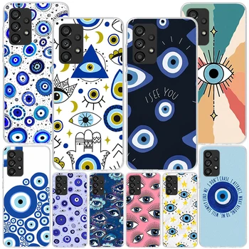 Чехол Lucky Blue Evil Eye Phnoe для Samsung Galaxy A14 A54 A34 A24 A13 A53 A33 A23 A52 A12 A32 A22 A03S A02S A04S Unique Cover Co