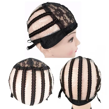 Шапочка-парик из швейцарского кружева для изготовления париков С регулируемым ремешком, женские сетки для волос, легкая шапочка, Плетение из эластичной ленты, Черные сетки для волос