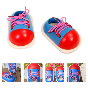 Шнурки для обуви для малышей, кроссовки, игрушечные шнурки для шнуровки, игрушки для дошкольного обучения с нитками, деревянный детский реквизит для продевания нитей