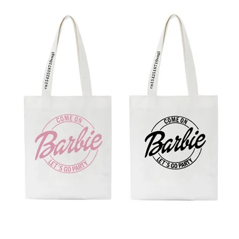 Экологически чистая сумка с модным принтом Барби, холщовый складной мешок для покупок на открытом воздухе, коллекция для девочек