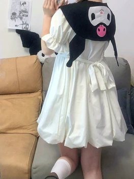 Японское Милое Белое платье Каваи Лолита, женское школьное платье в стиле Преппи, Матросский воротник, Милые платья с мультяшным принтом 2023